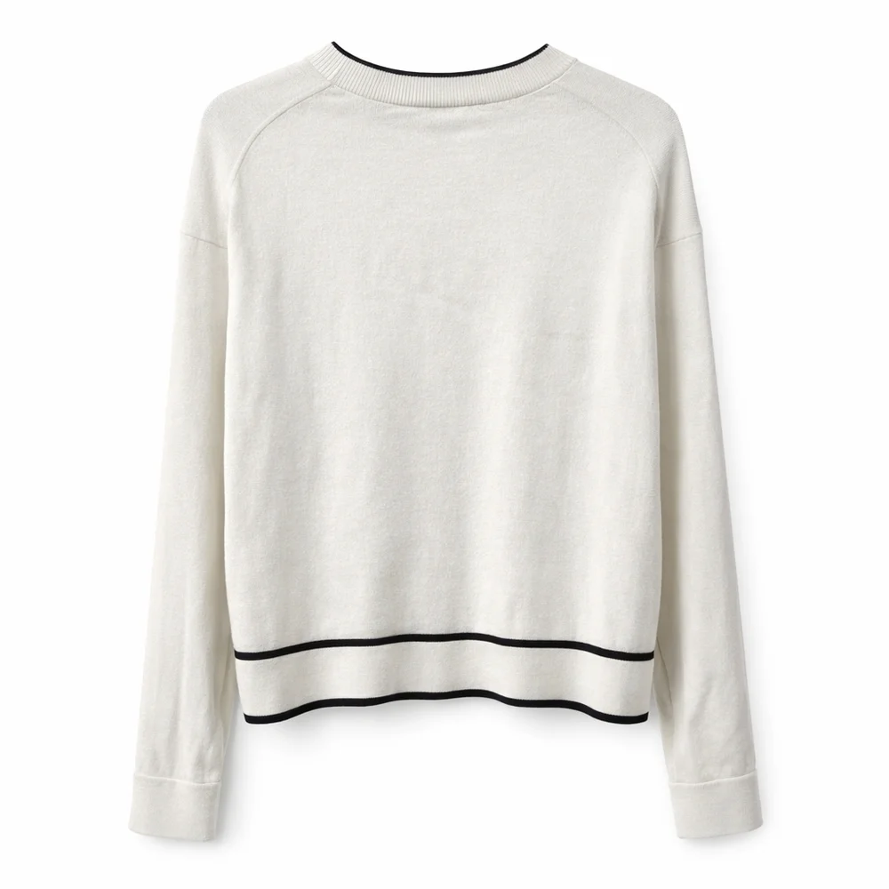 Calvin Klein Cream White Crewneck Sweater Black Contrast Trim 100% Cotton Sz Xl - Picture 3 of 8